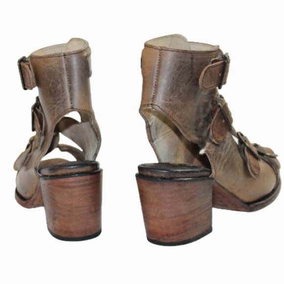 Freebird By Steven Quail Tan Leather Caged Gladiator Heels, Size 8 - Picture 8 of 14